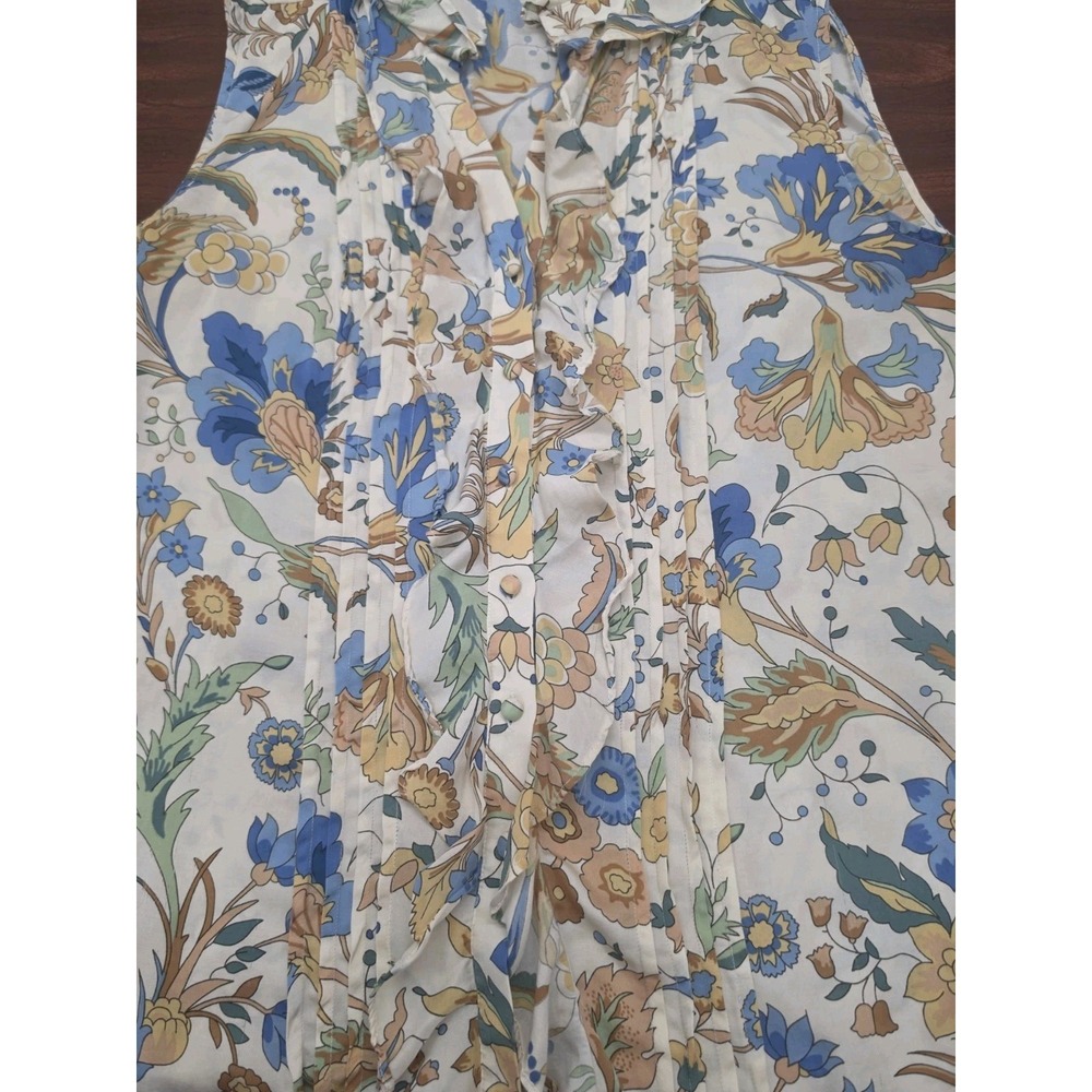Talbots Womens Size M Silk Blend Sleeveless Blouse Ruffle Neck Floral Paisley - Picture 3 of 9